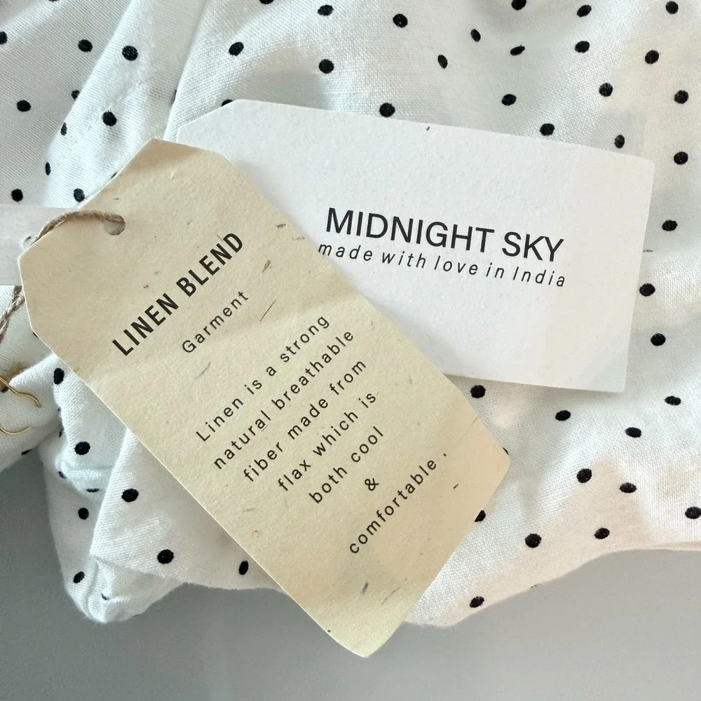 Midnight Sky Polka Dot Crop Top Womens Small Puff Sleeve Linen Coquette Milkmaid - Picture 5 of 7